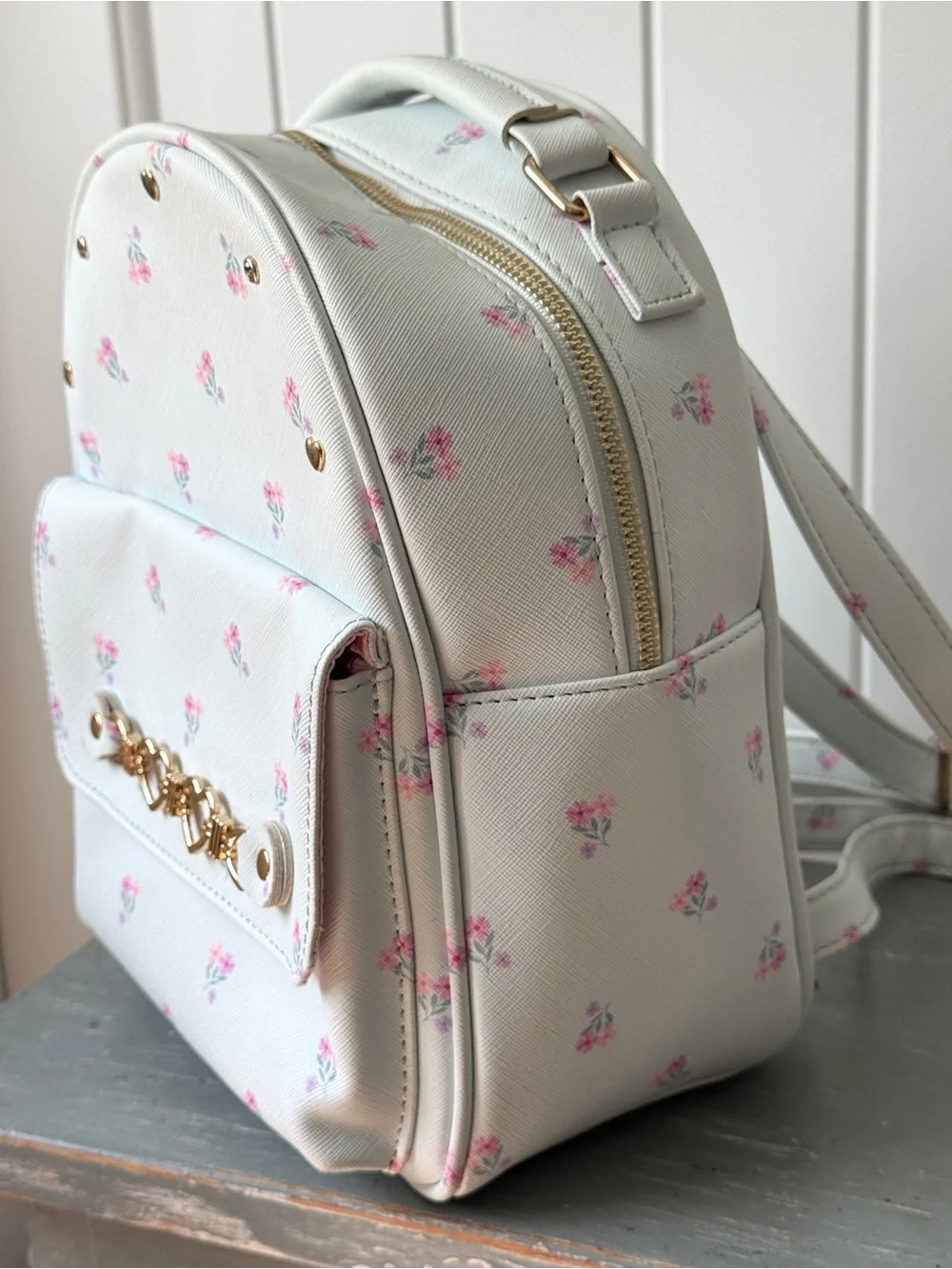 Under One Sky White Floral Mini Backpack Handbag Pink/White